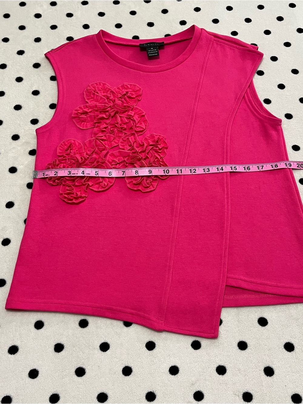 Gracia Hot Pink Rosette Asymmetrical Sleeveless Blouse Size M - Picture 7 of 10